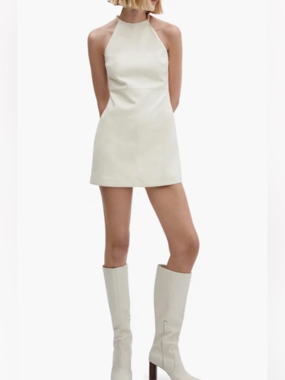 MNG MANGO ivory cream faux vegan leather dress sleeveless new with tags